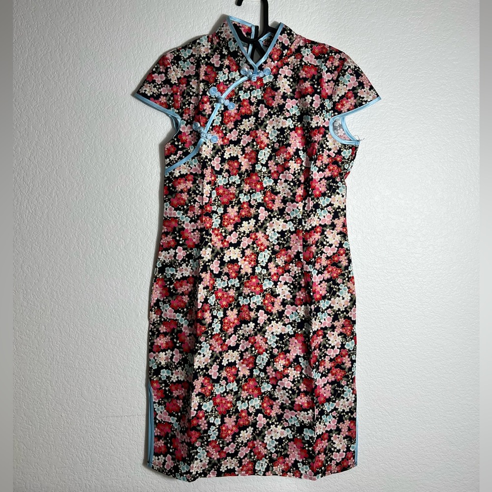 NWT Chinese new year dress cheongsam qipao dress S/M pink red‎ blue floral